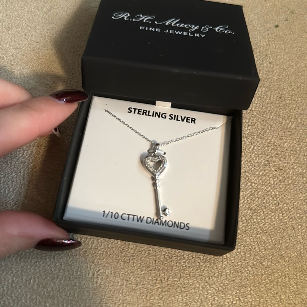 Diamond key necklace sterling silver